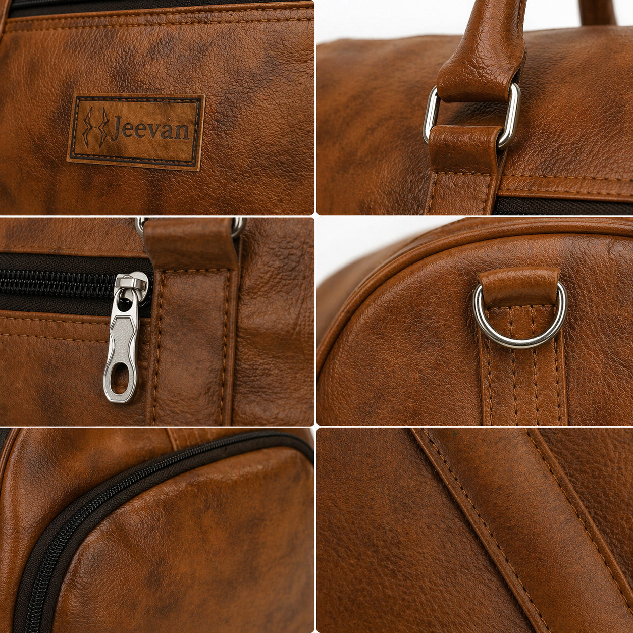 Jeevan Premium Faux Leather Duffle Bag with Shoes Pocket (Camel Brown)